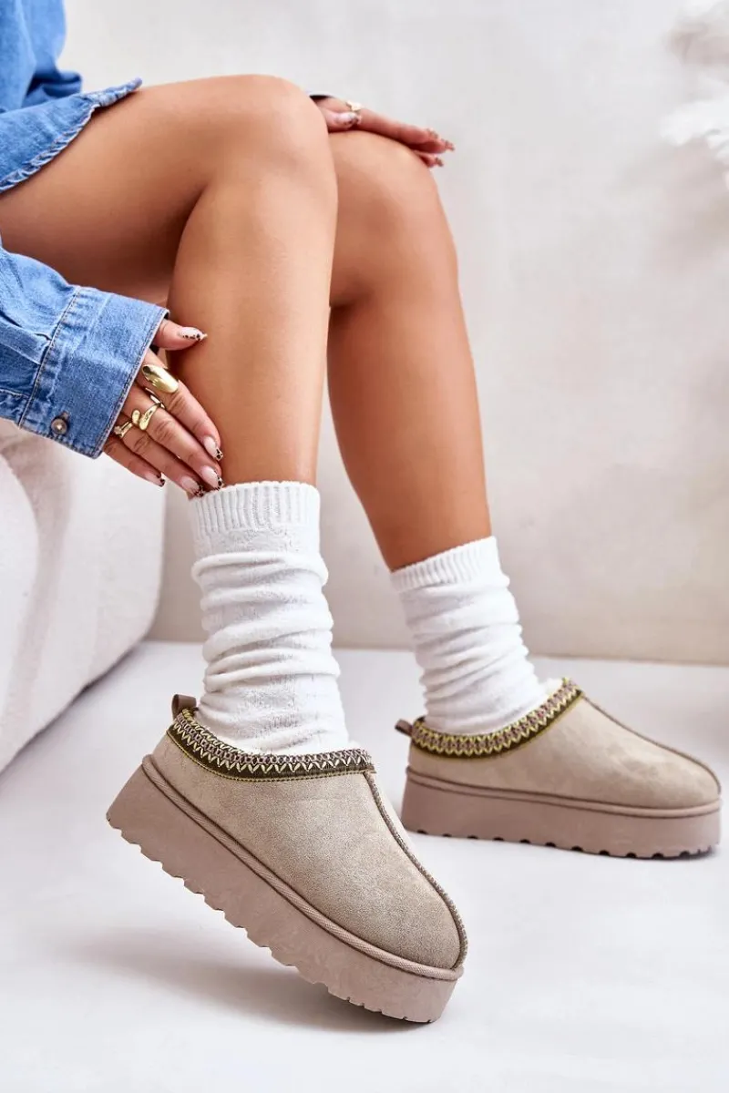 Hot Śniegowce Damskie Na Platformie Ocieplane Futerkiem Zielone Remenia Damskie Śniegowce Damskie|Kapcie Klasyczne