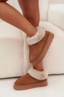 Śniegowce Damskie|Kapcie Klasyczne>Boto Śniegowce Damskie Na Platformie Z Futerkiem Camel Calyra Brązowy