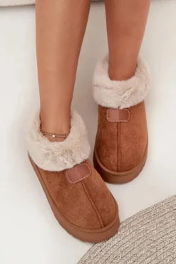 Śniegowce Damskie|Kapcie Klasyczne></noscript>Boto Śniegowce Damskie Na Platformie Z Futerkiem Camel Calyra Brązowy