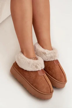 Śniegowce Damskie|Kapcie Klasyczne></noscript>Boto Śniegowce Damskie Na Platformie Z Futerkiem Camel Calyra Brązowy