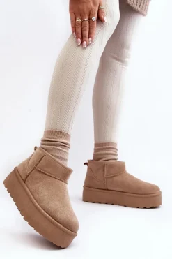 Clearance Boto Śniegowce Damskie Na Platformie Beżowe Mennja