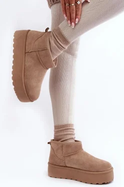 Clearance Boto Śniegowce Damskie Na Platformie Beżowe Mennja
