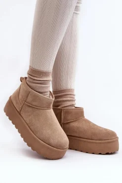 Clearance Boto Śniegowce Damskie Na Platformie Beżowe Mennja