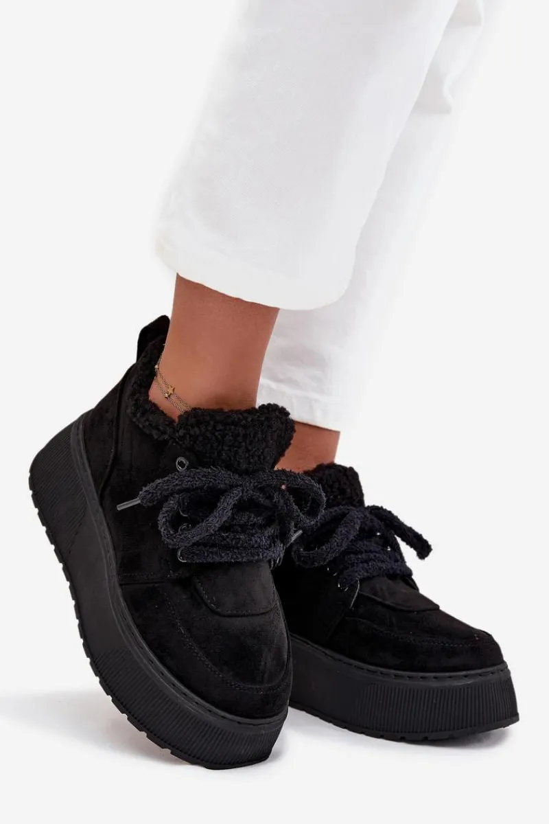 Śniegowce Damskie>Boto Śniegowce Damskie Na Platformie Z Futerkiem Typu Baranek Czarne Luma