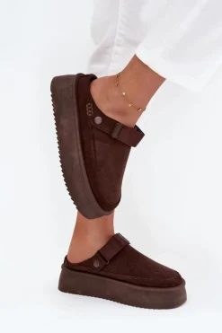 Hot Boto Śniegowce Damskie Na Platformie Z Rzepem Czekoladowe Jorielle