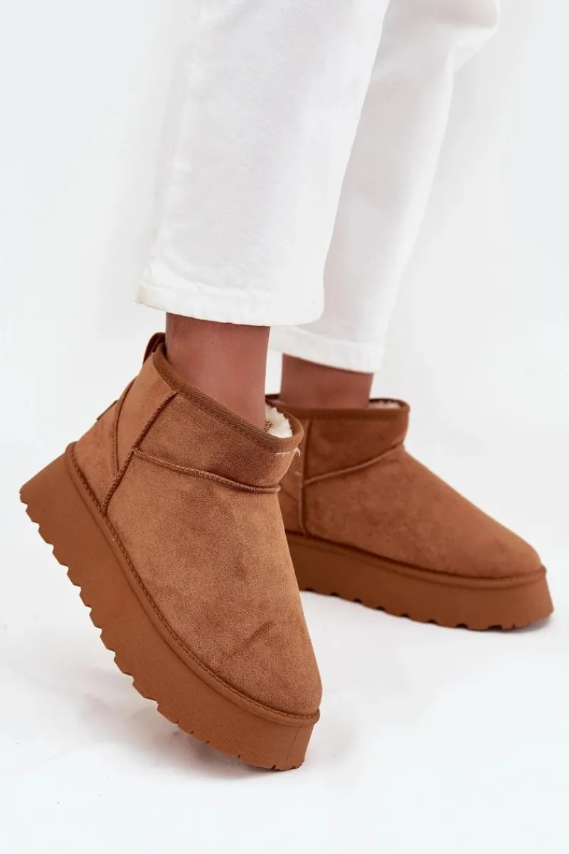 Śniegowce Damskie>Boto Śniegowce Damskie Na Platformie Camel Celyra Brązowy