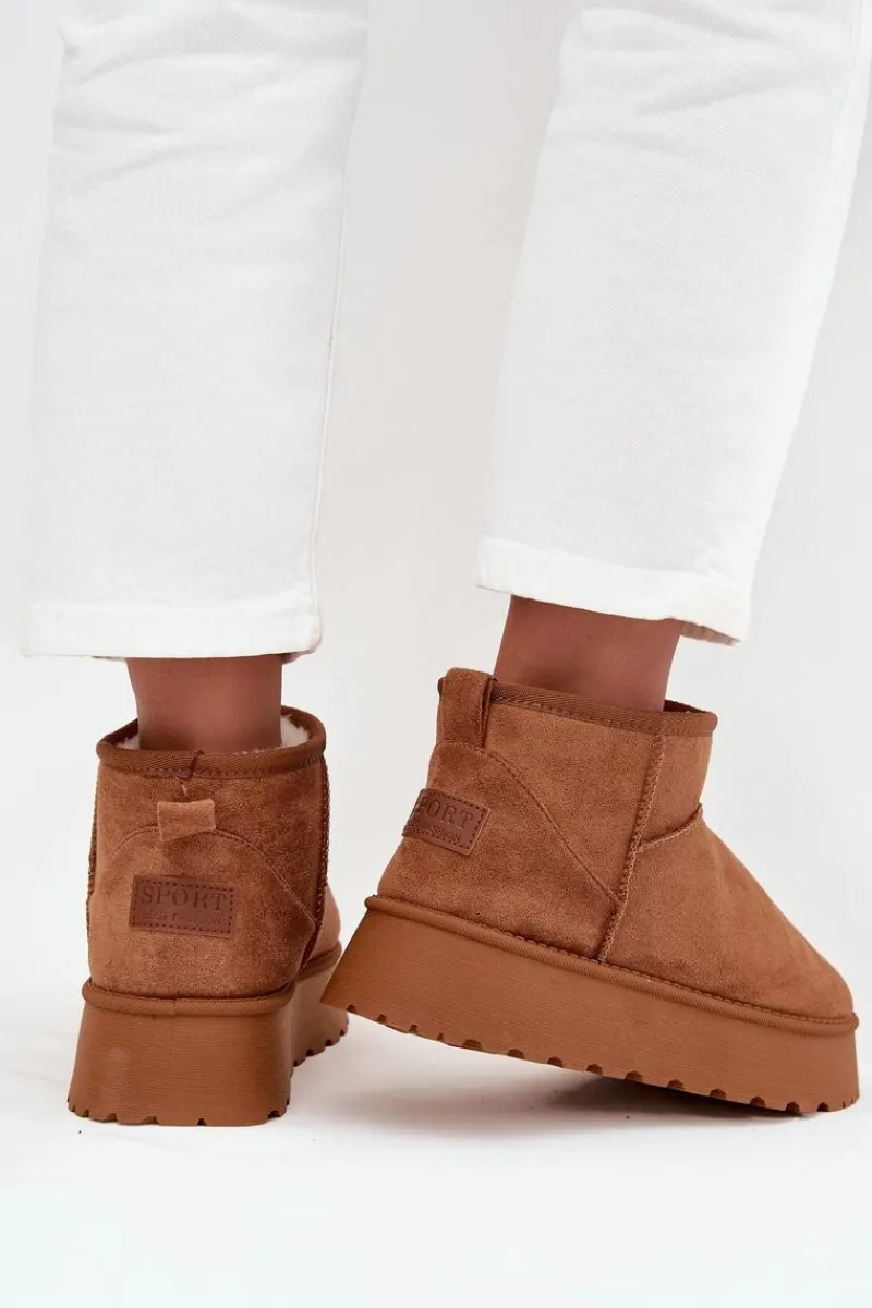 Śniegowce Damskie>Boto Śniegowce Damskie Na Platformie Camel Celyra Brązowy