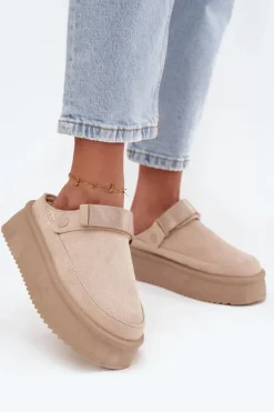 Śniegowce Damskie|Kapcie Klasyczne>Boto Śniegowce Damskie Na Platformie Z Rzepem Jasnobeżowe Jorielle