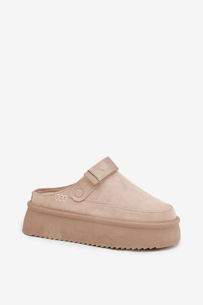 Śniegowce Damskie|Kapcie Klasyczne>Boto Śniegowce Damskie Na Platformie Z Rzepem Jasnobeżowe Jorielle