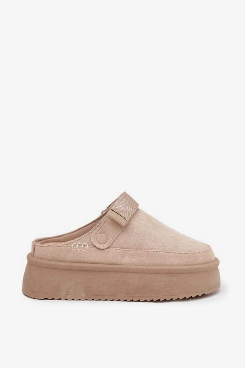 Śniegowce Damskie|Kapcie Klasyczne>Boto Śniegowce Damskie Na Platformie Z Rzepem Jasnobeżowe Jorielle