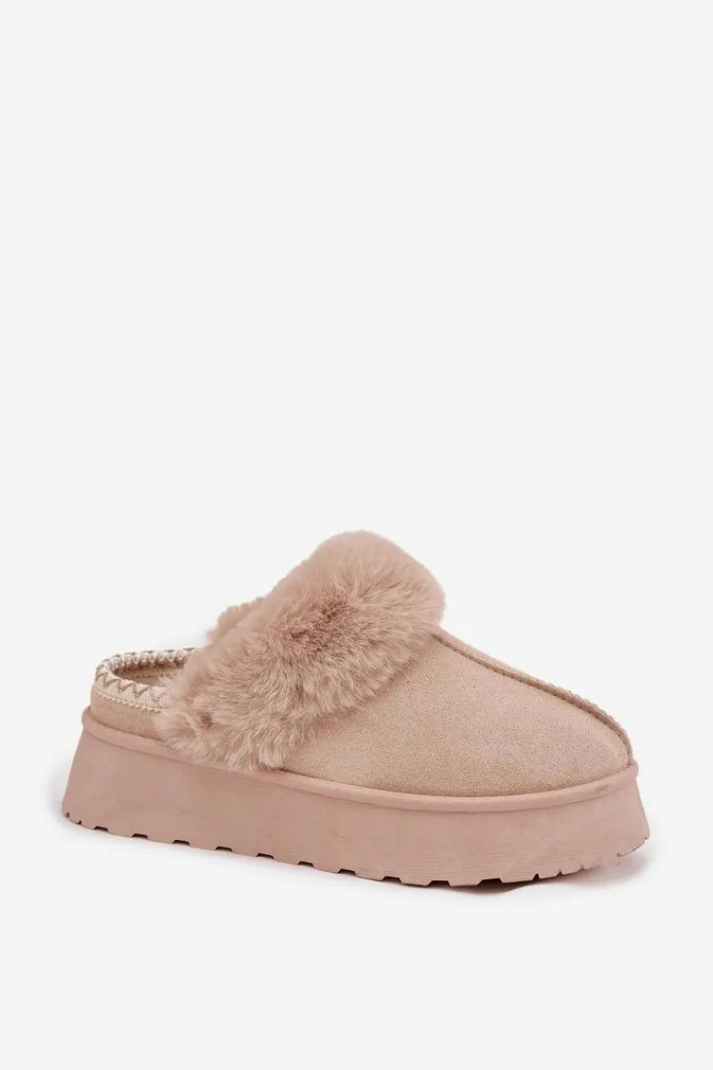 Śniegowce Damskie>Boto Śniegowce Damskie Na Platformie Z Futerkiem I Haftem Beżowe Querina Beżowy