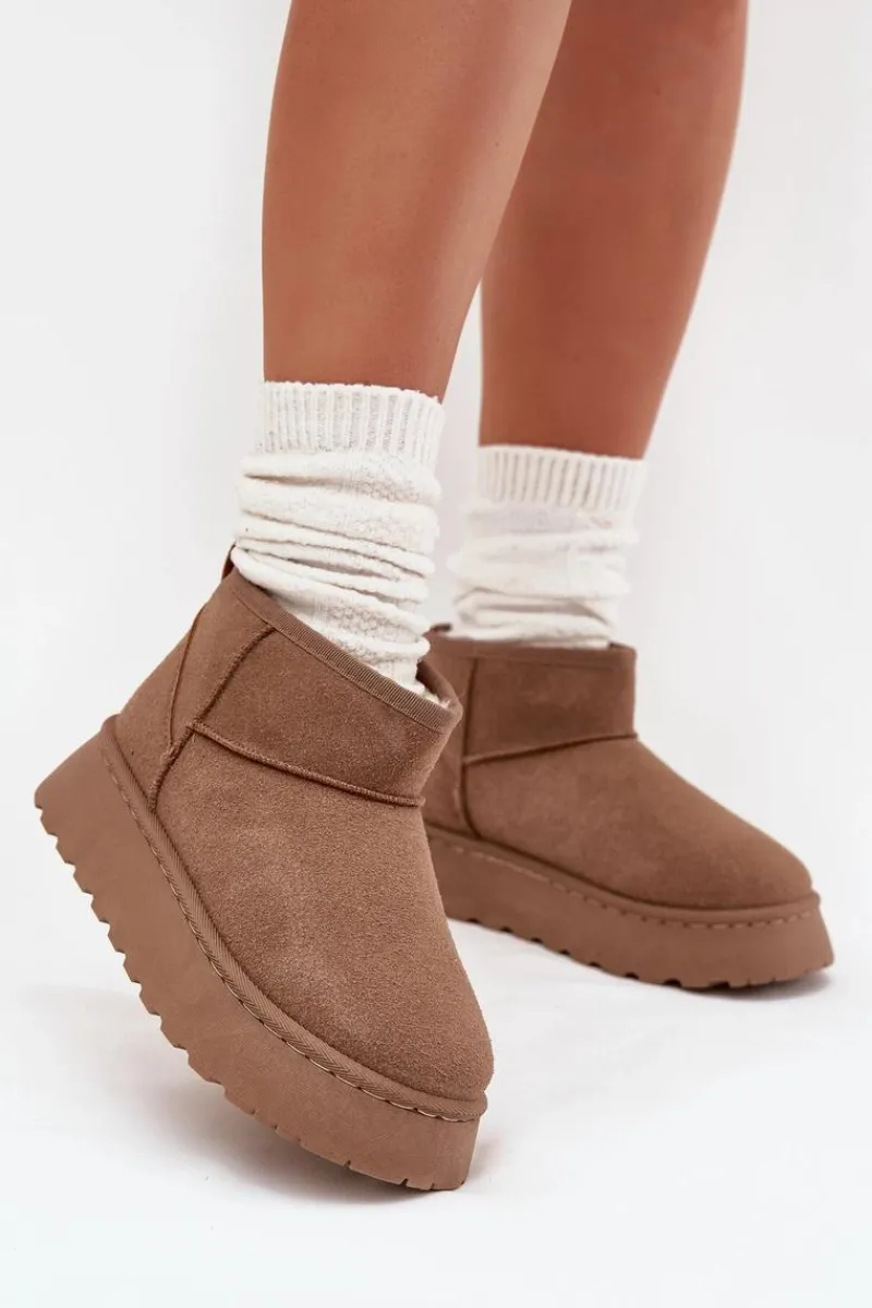 Śniegowce Damskie Na Platformie Ocieplane Futerkiem Khaki Vesirae Damskie Śniegowce Damskie