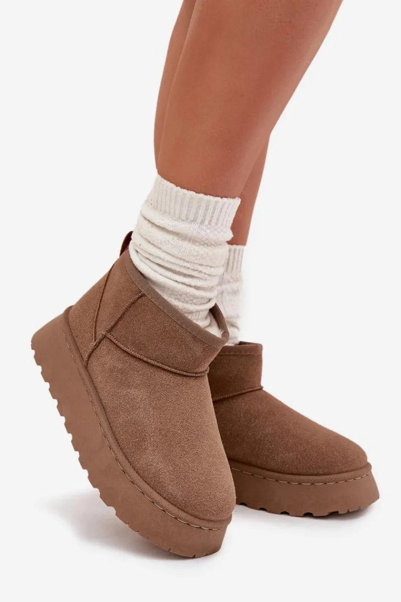 Śniegowce Damskie Na Platformie Ocieplane Futerkiem Khaki Vesirae Damskie Śniegowce Damskie