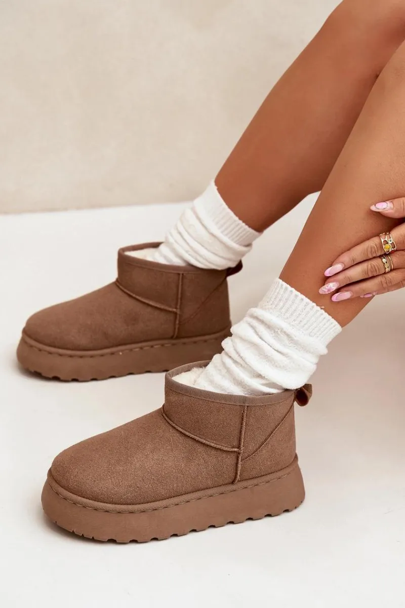 Śniegowce Damskie Na Platformie Ocieplane Futerkiem Khaki Vesirae Damskie Śniegowce Damskie