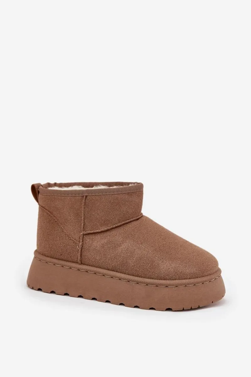 Śniegowce Damskie Na Platformie Ocieplane Futerkiem Khaki Vesirae Damskie Śniegowce Damskie