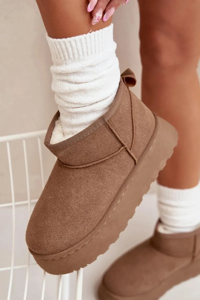 Śniegowce Damskie Na Platformie Ocieplane Futerkiem Khaki Vesirae Damskie Śniegowce Damskie