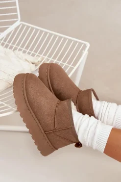 Śniegowce Damskie Na Platformie Ocieplane Futerkiem Khaki Vesirae Damskie Śniegowce Damskie