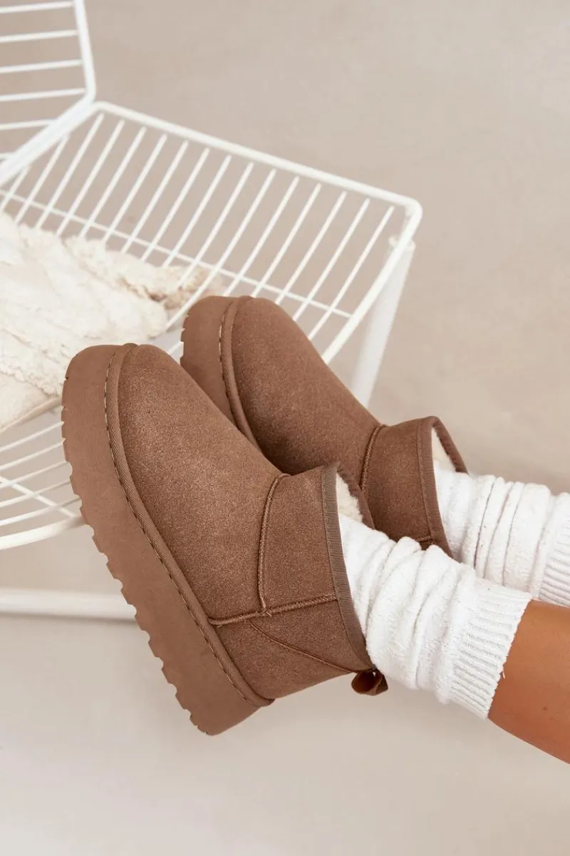 Śniegowce Damskie Na Platformie Ocieplane Futerkiem Khaki Vesirae Damskie Śniegowce Damskie