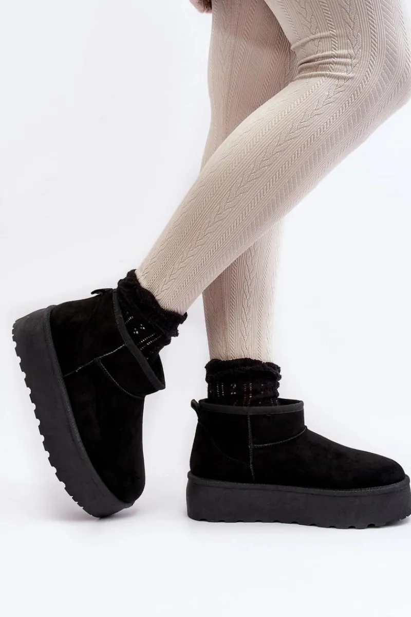 Best Boto Śniegowce Damskie Na Platformie Czarne Mennja