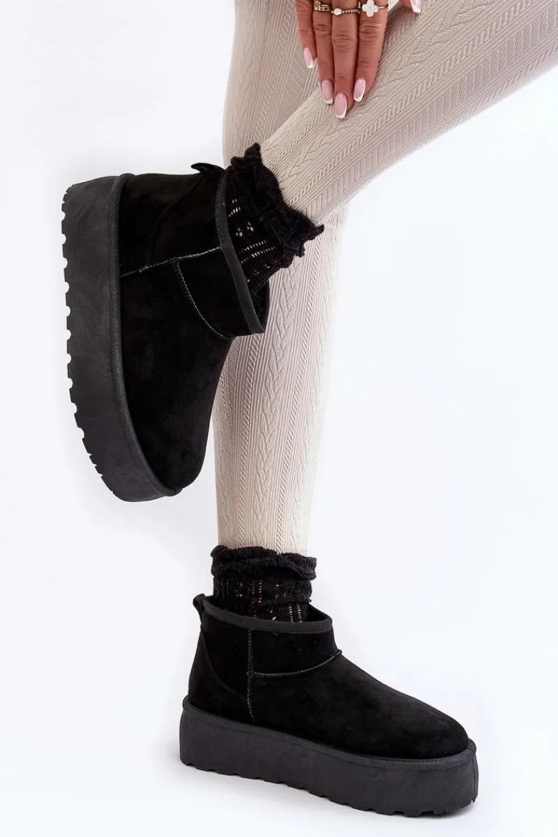 Best Boto Śniegowce Damskie Na Platformie Czarne Mennja