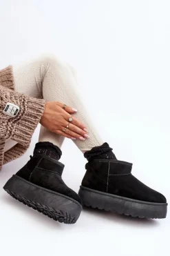 Best Boto Śniegowce Damskie Na Platformie Czarne Mennja