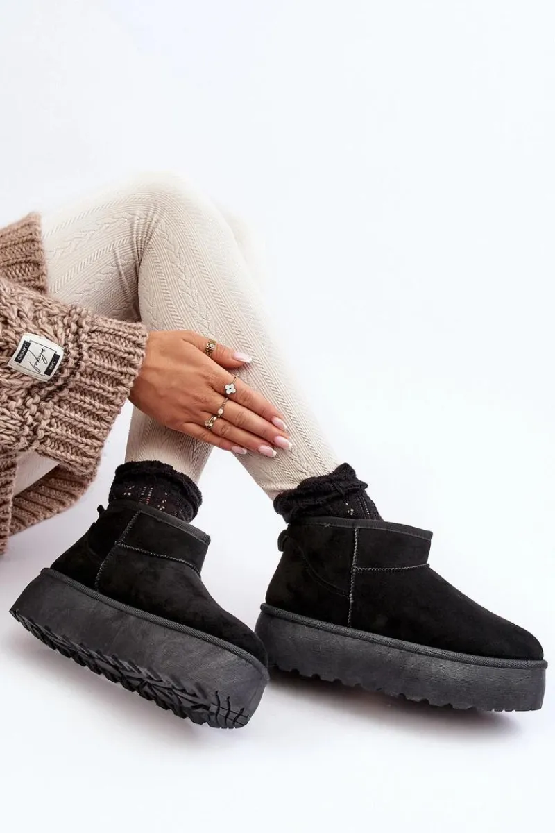 Best Boto Śniegowce Damskie Na Platformie Czarne Mennja