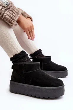 Best Boto Śniegowce Damskie Na Platformie Czarne Mennja