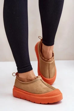 Śniegowce Damskie>Boto Śniegowce Damskie Na Platformie Z Niską Cholewką Camel Izamine Brązowy