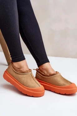 Śniegowce Damskie></noscript>Boto Śniegowce Damskie Na Platformie Z Niską Cholewką Camel Izamine Brązowy