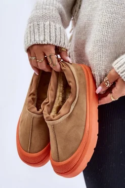 Śniegowce Damskie></noscript>Boto Śniegowce Damskie Na Platformie Z Niską Cholewką Camel Izamine Brązowy