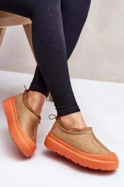 Śniegowce Damskie></noscript>Boto Śniegowce Damskie Na Platformie Z Niską Cholewką Camel Izamine Brązowy