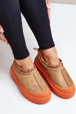 Śniegowce Damskie></noscript>Boto Śniegowce Damskie Na Platformie Z Niską Cholewką Camel Izamine Brązowy