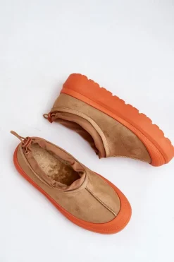 Śniegowce Damskie></noscript>Boto Śniegowce Damskie Na Platformie Z Niską Cholewką Camel Izamine Brązowy