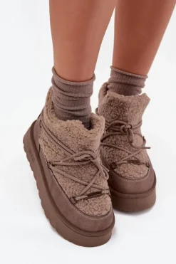 New Big Star Shoes Śniegowce Damskie Na Platformie Z Futerkiem Typu Baranek Big Star SS274112 Brązowe Brązowy