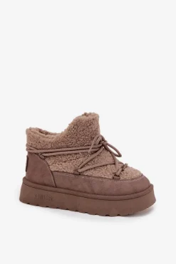 New Big Star Shoes Śniegowce Damskie Na Platformie Z Futerkiem Typu Baranek Big Star SS274112 Brązowe Brązowy