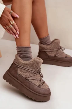 New Big Star Shoes Śniegowce Damskie Na Platformie Z Futerkiem Typu Baranek Big Star SS274112 Brązowe Brązowy