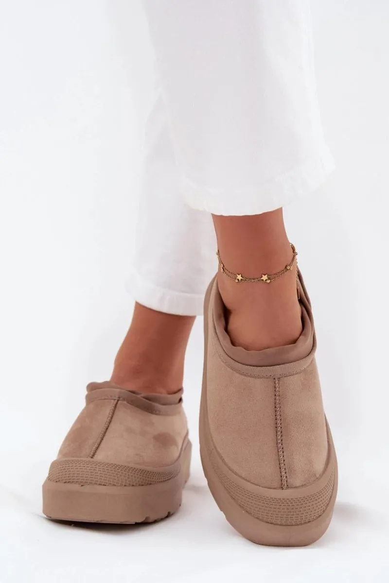 Clearance Boto Śniegowce Damskie Na Platformie Z Niską Cholewką Ciemnobeżowe Izamine Beżowy