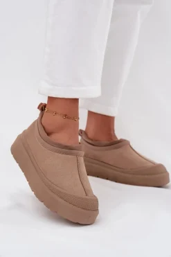 Clearance Boto Śniegowce Damskie Na Platformie Z Niską Cholewką Ciemnobeżowe Izamine Beżowy