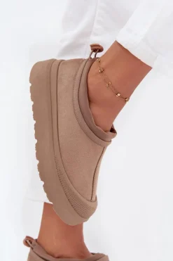 Clearance Boto Śniegowce Damskie Na Platformie Z Niską Cholewką Ciemnobeżowe Izamine Beżowy