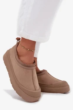 Clearance Boto Śniegowce Damskie Na Platformie Z Niską Cholewką Ciemnobeżowe Izamine Beżowy
