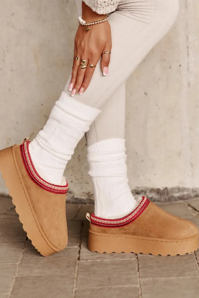 Sale Boto Śniegowce Damskie Na Platformie Ocieplane Futerkiem Camel Remenia