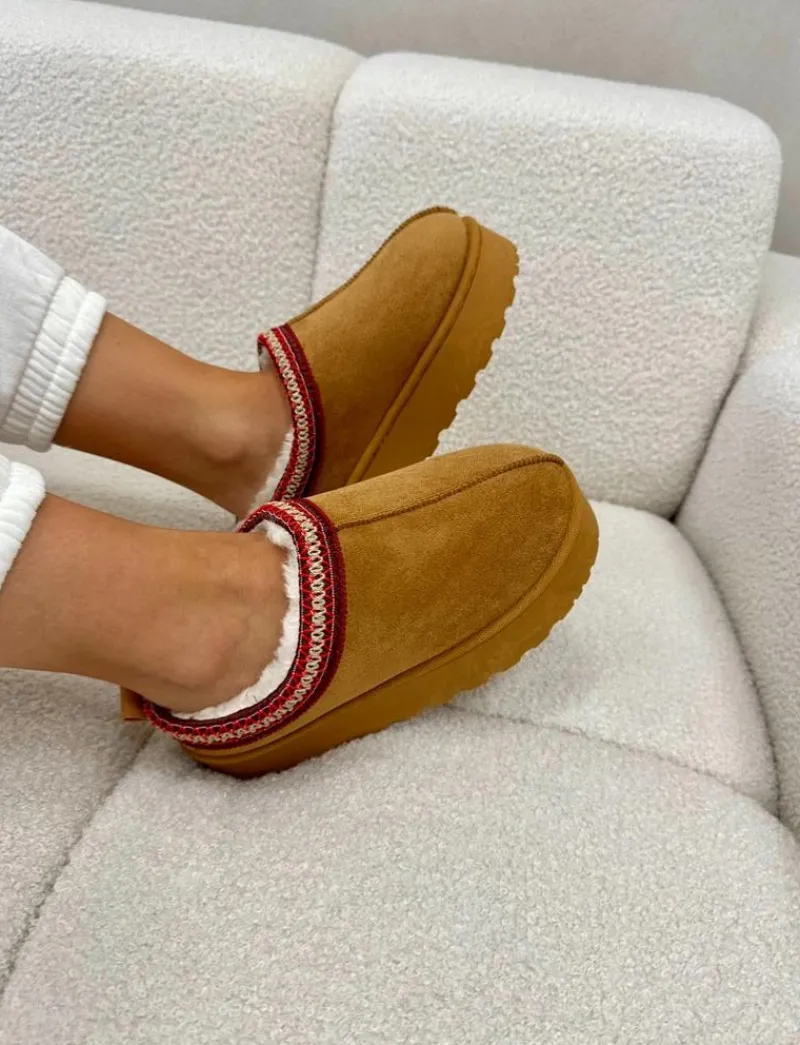 Sale Boto Śniegowce Damskie Na Platformie Ocieplane Futerkiem Camel Remenia