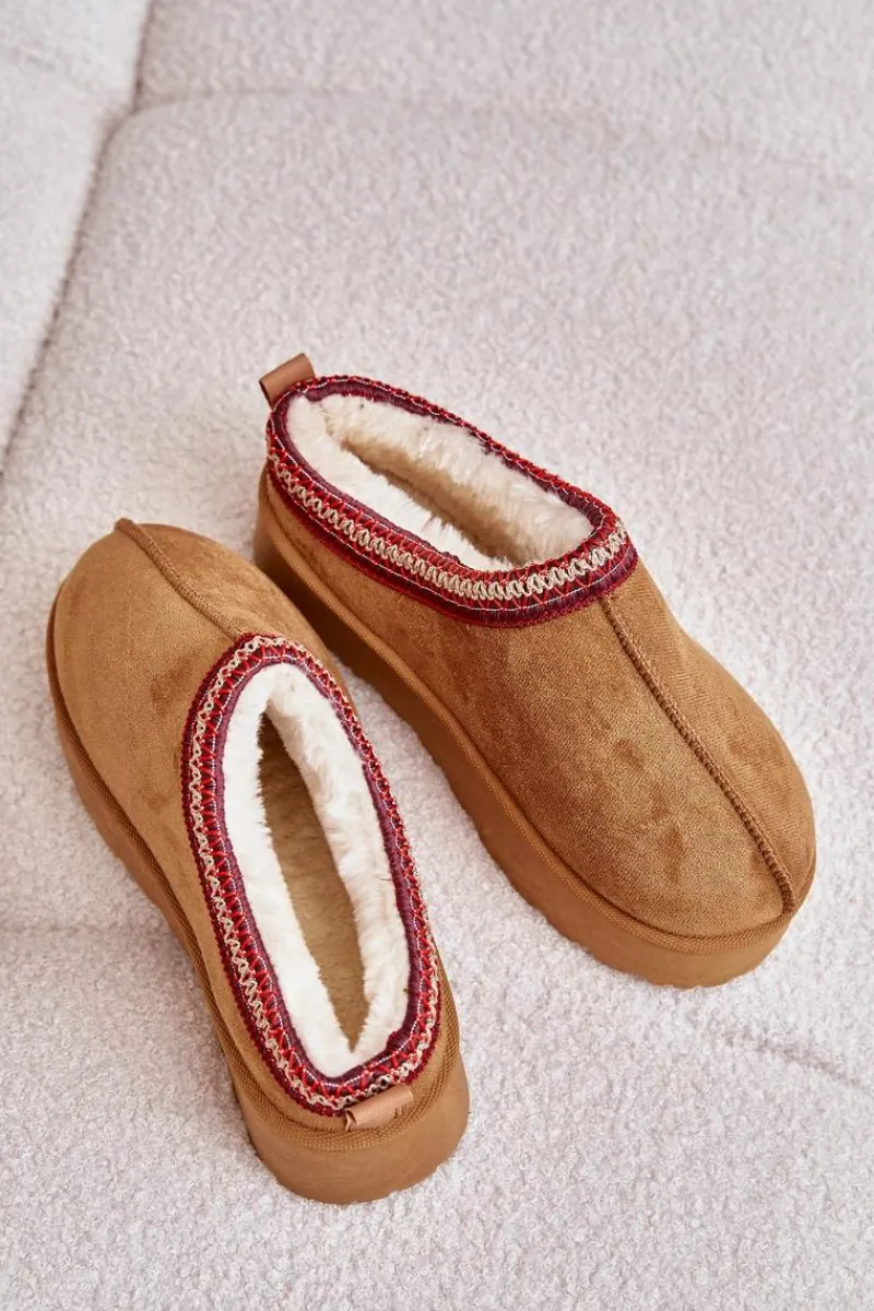 Sale Boto Śniegowce Damskie Na Platformie Ocieplane Futerkiem Camel Remenia