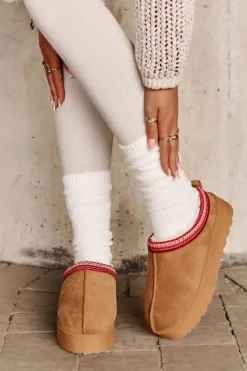 Sale Boto Śniegowce Damskie Na Platformie Ocieplane Futerkiem Camel Remenia