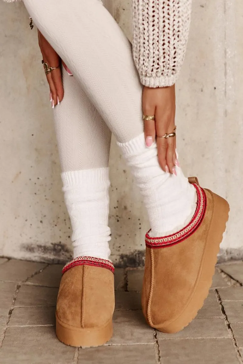 Sale Boto Śniegowce Damskie Na Platformie Ocieplane Futerkiem Camel Remenia