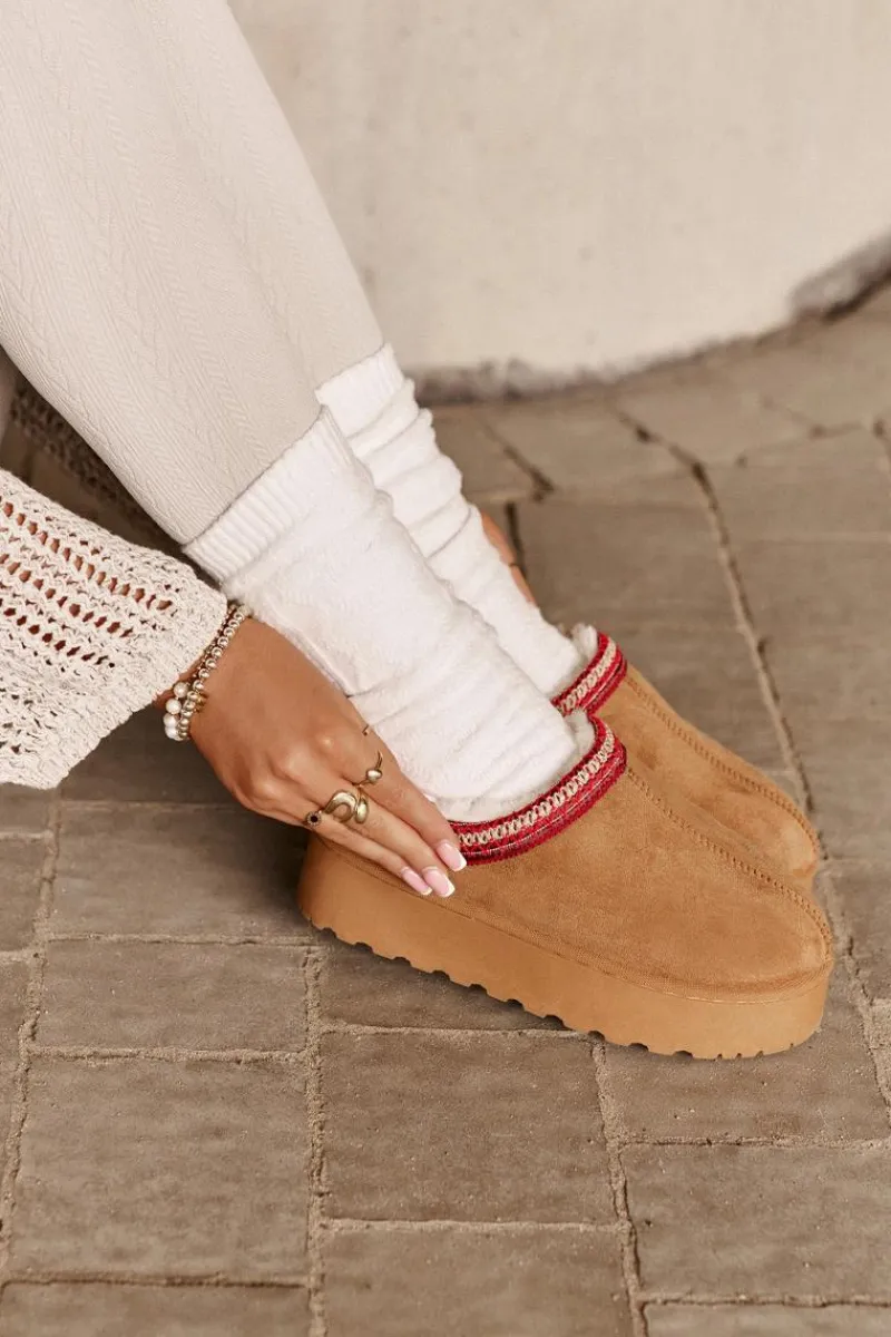 Sale Boto Śniegowce Damskie Na Platformie Ocieplane Futerkiem Camel Remenia