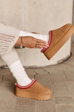 Sale Boto Śniegowce Damskie Na Platformie Ocieplane Futerkiem Camel Remenia