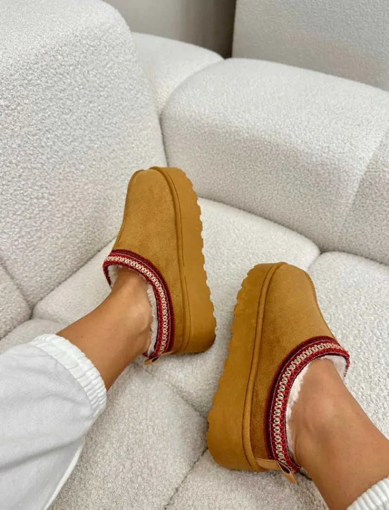 Sale Boto Śniegowce Damskie Na Platformie Ocieplane Futerkiem Camel Remenia