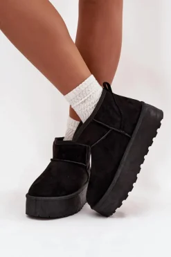 New Śniegowce Damskie Na Platformie Z Przypinkami Czarne Maelle Damskie Śniegowce Damskie