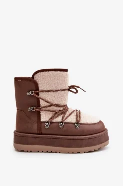 Sale Śniegowce Damskie Na Platformie Z Wiązaniem Brązowe Riaviana Damskie Śniegowce Damskie